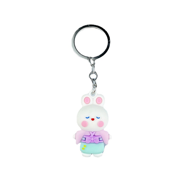 Cute Cherry Rabbit Three-dimensional Key Chain Cartoon diy Soft Rubber Key Chain Princess Rabbit Hanging Accessories Student Bag Packaging