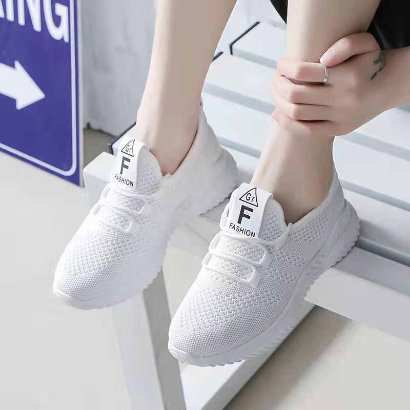 Cheng Ying shoes injection shoes round toe solid color white casual low-top flat heel in stock textile flying woven women's shoes