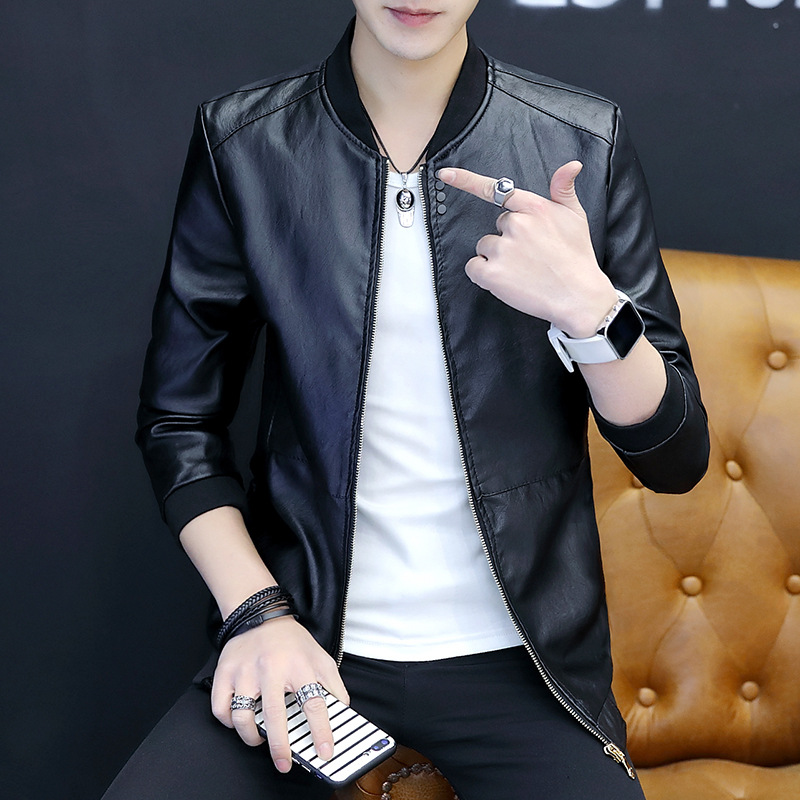 A generation of hair leather men's spring and autumn 2021 New Korean casual large size leather jacket men's coat coat tide