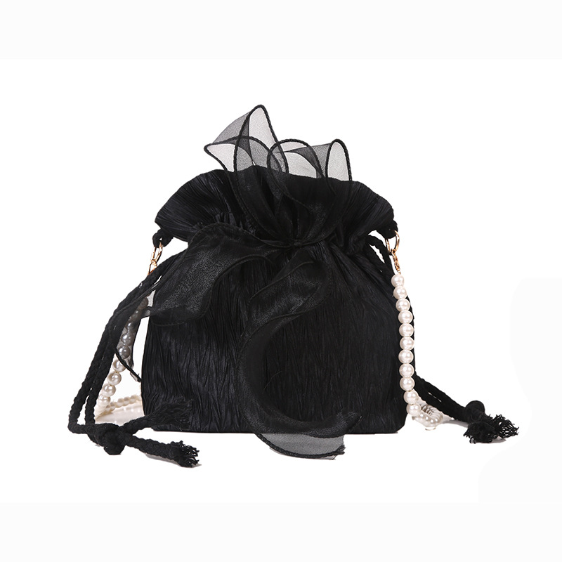 2022 Korean Style Lace Small Bag Women's Crossbody Shoulder Styish Small Bag Fairy Handbag Pearl Chain Bucket Bag