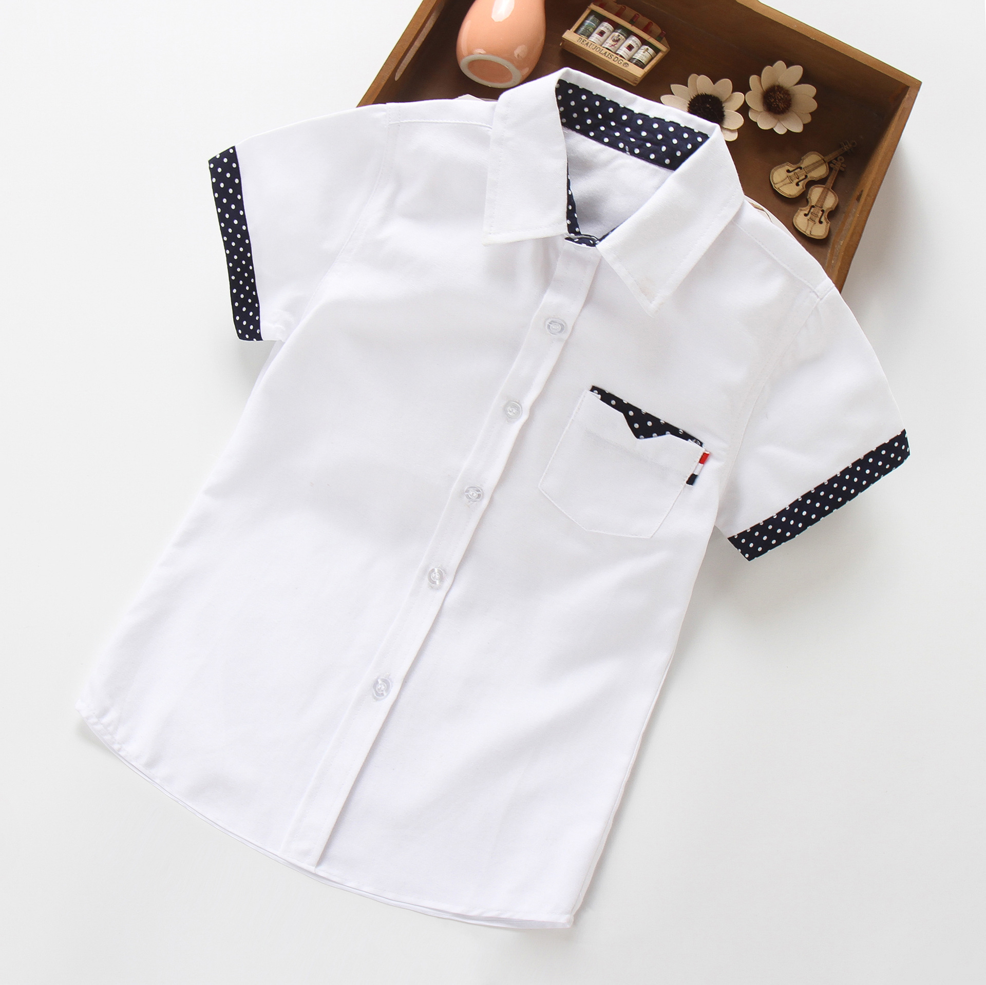 Boys short sleeve shirt children's shirt wholesale new children's summer thin casual shirt big children's white cartoon