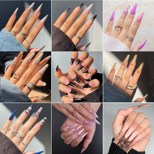 O3 Long European and American Wear Armor Long Tip Armor Sniffed Gradual Gradient Electroplated Nail Patch Manicure Finished Cross-border Exclusive