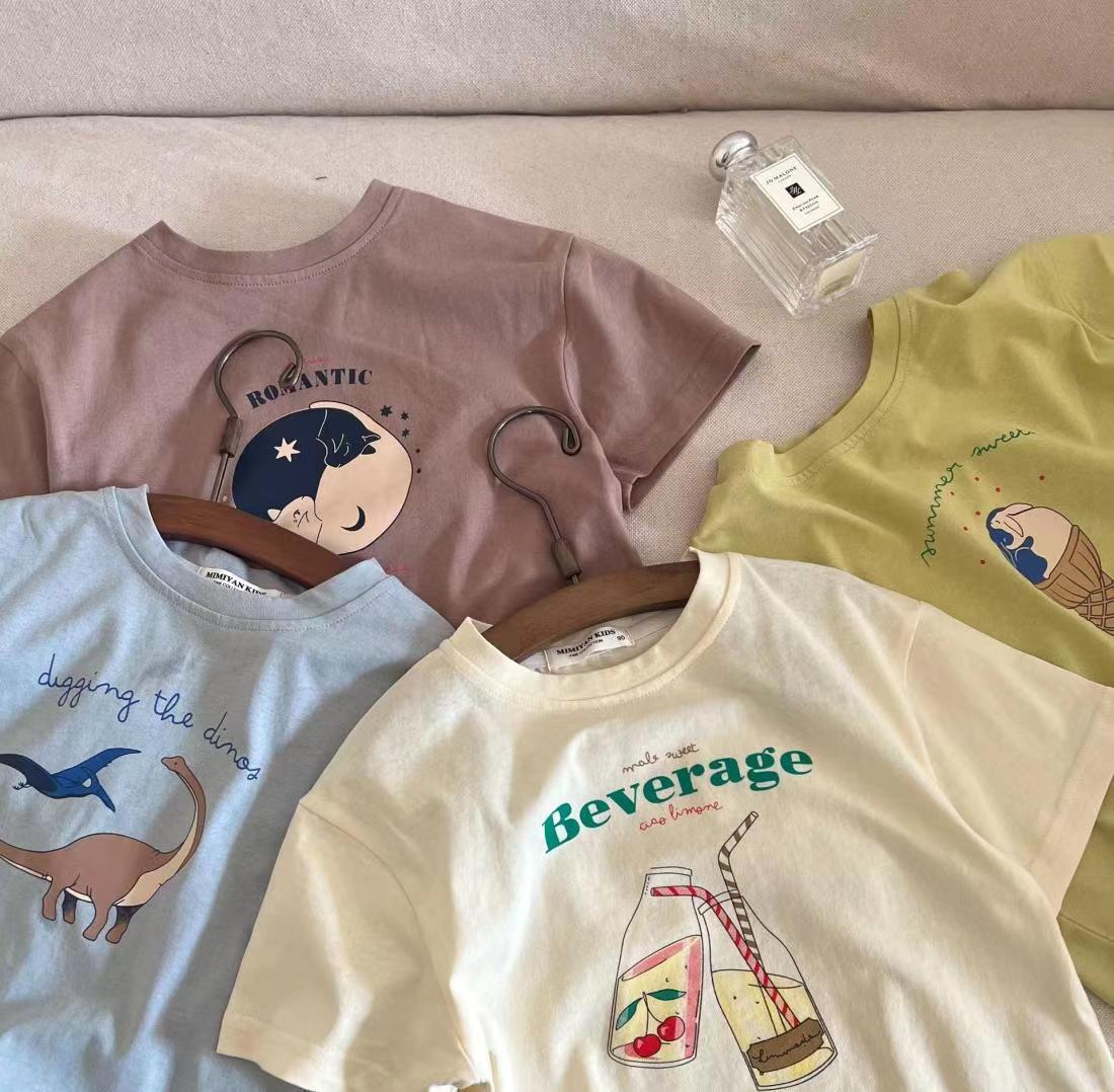 Children's Cotton Short-sleeved Top 2024 Summer New Cartoon Printed Half-sleeved Japanese Children's Wear T-Shirt