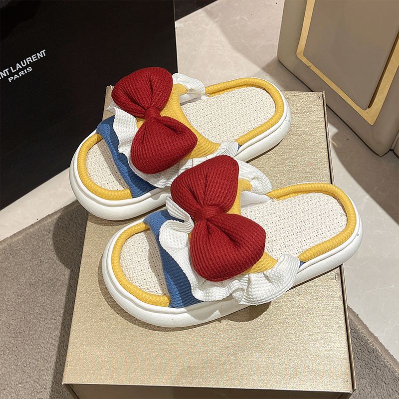 Women's Outdoor slippers princess shoes single slippers spring and autumn thin mute dormitory non-slip linen Four Seasons slippers