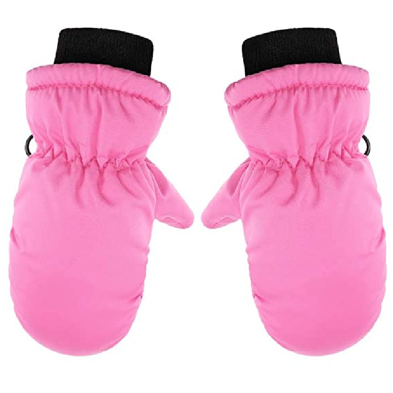 Children's winter new solid color children's warm thickened ski gloves windproof waterproof anti-slip short mouth Lukou gloves