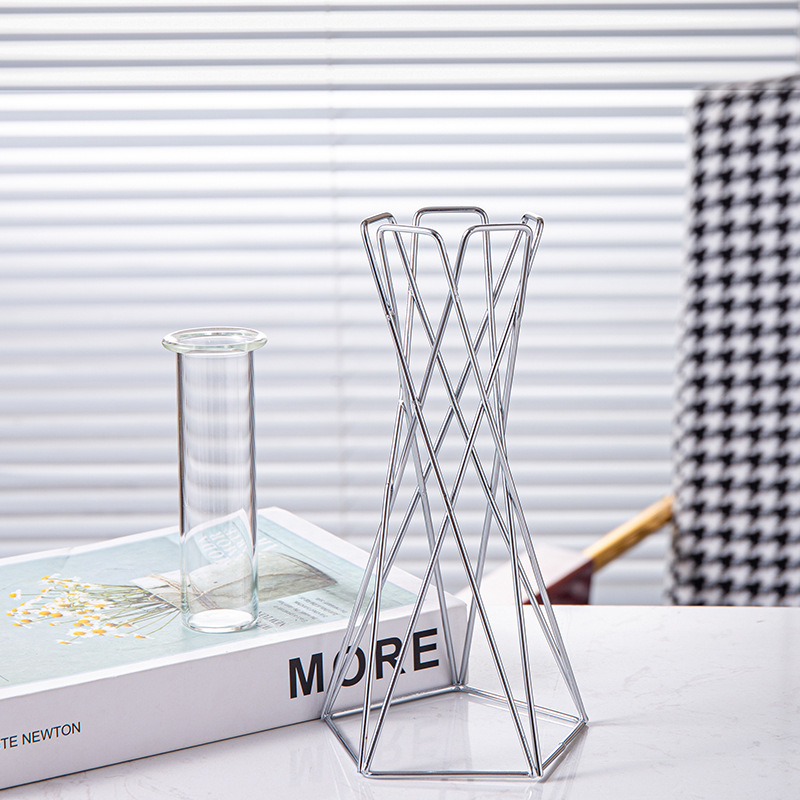 Nordic ins geometric iron vase holder hydroponic plant decoration living room room decoration desktop flower arrangement decoration