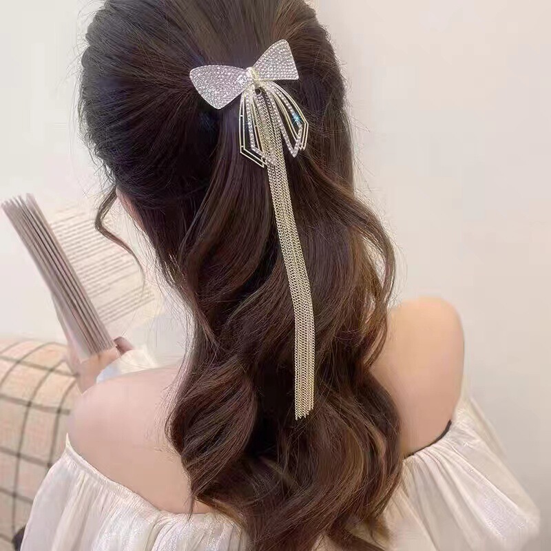 新しいハイエンドフィールバタフライノットタッセルヘアピン後頭部おだんごヘアアクセサリークリップ春クリップ装飾品|undefined