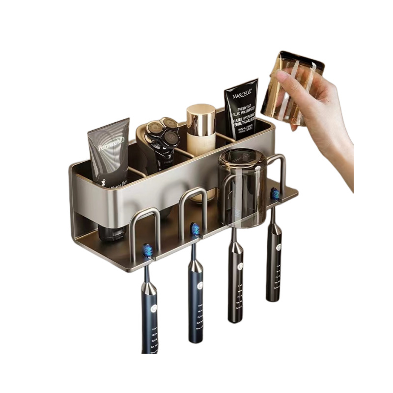 Gun Grey Toothbrush Storage Rack Toilet Hole-free Gargle Cup Tooth Cup Wall-mounted Storage Rack Electric Toothbrush Rack