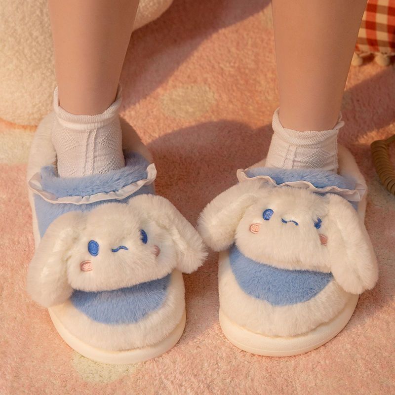 Cartoon cotton slippers for women winter 2023 New Internet celebrity plush home indoor non-slip thick bottom woolen slippers for men winter