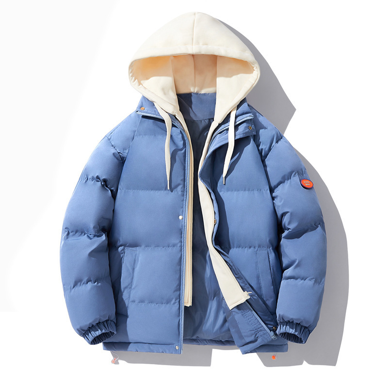 2023 new fake two-piece hooded cotton-padded coat men's autumn and winter fashion brand handsome cotton-padded coat Korean fashion loose bread coat