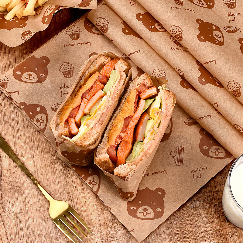 Baking brown bear pad paper printing oil-proof paper fried snack chips plate pad paper Hamburger paper sandwich wrapping paper