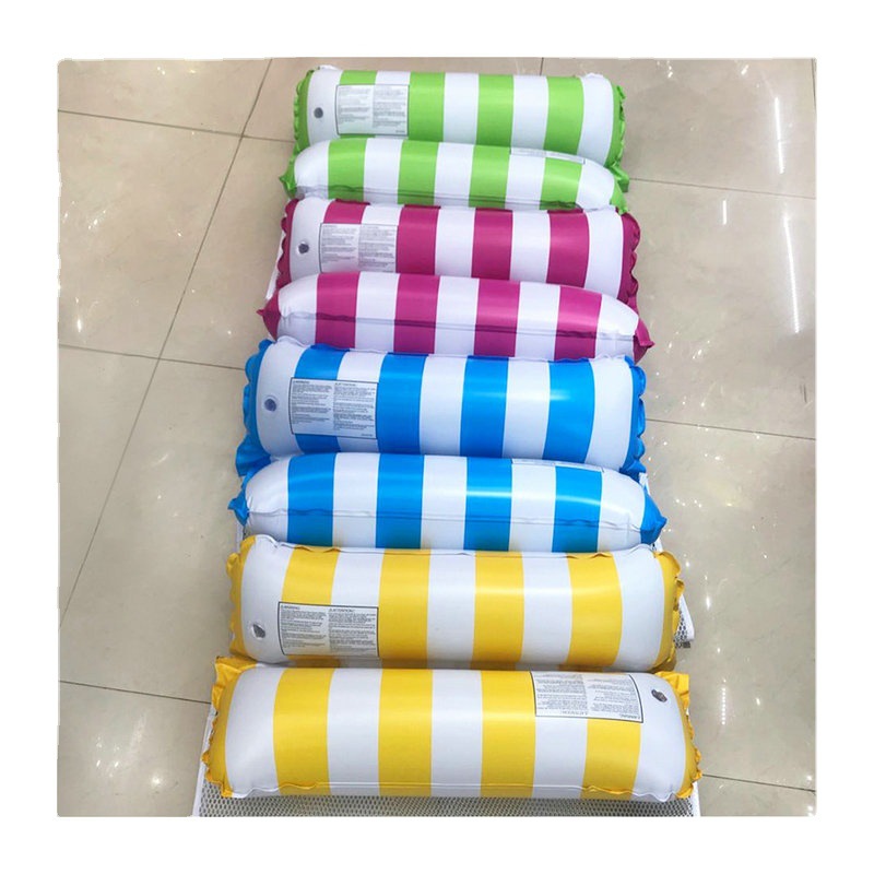 Cross-border Wholesale Water Pool Recliner Foldable Inflatable Backrest Striped Rebrand Water Hammock Swimming Ring Floating Bed
