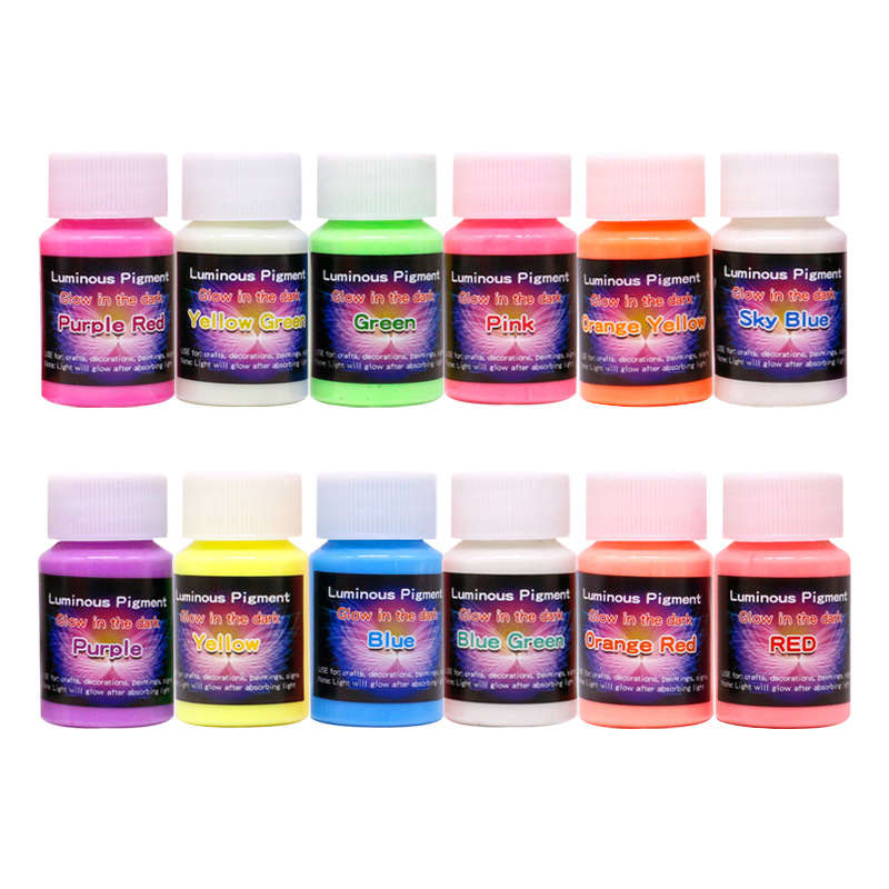 12 Color High Brightness Waterborne Luminous Paint Children's diy Hand-painted Self-luminous Paint Bar Night Run Art Fluorescent Paint Set