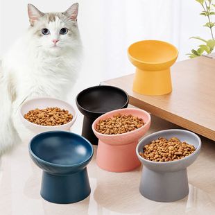 High foot ceramic Pet Bowl neck protection oblique mouth bowl beveled cat bowl cat food bowl into cat feeder factory wholesale cat bowl