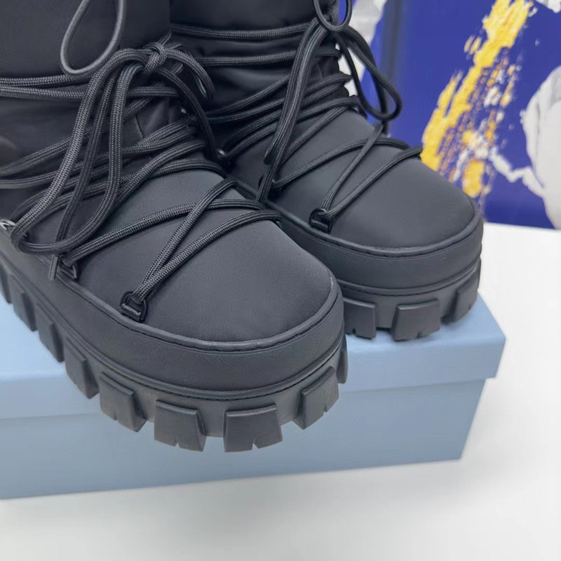 High triangle logo height increasing platform nylon fabric shrink down snow boots warm non-slip women's snow boots
