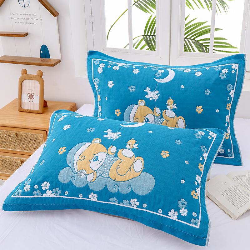 Three-layer gauze pure cotton pillow towel household cotton adult student increase thick pillow cover towel welfare products wholesale