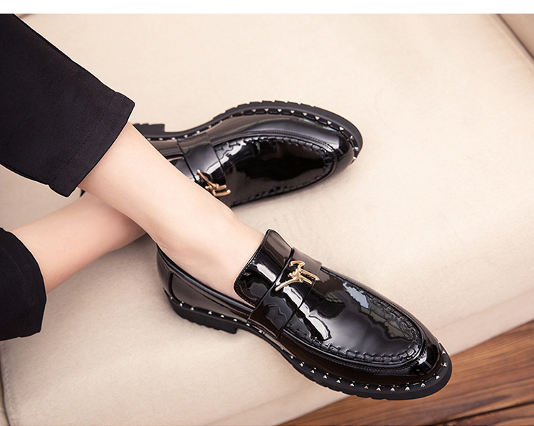 Herresko, frisør, britiske fritidssko, lakkskinn, skarpe, fasjonable skinnsko, slip-on late sko, Bean sko_voghion.com