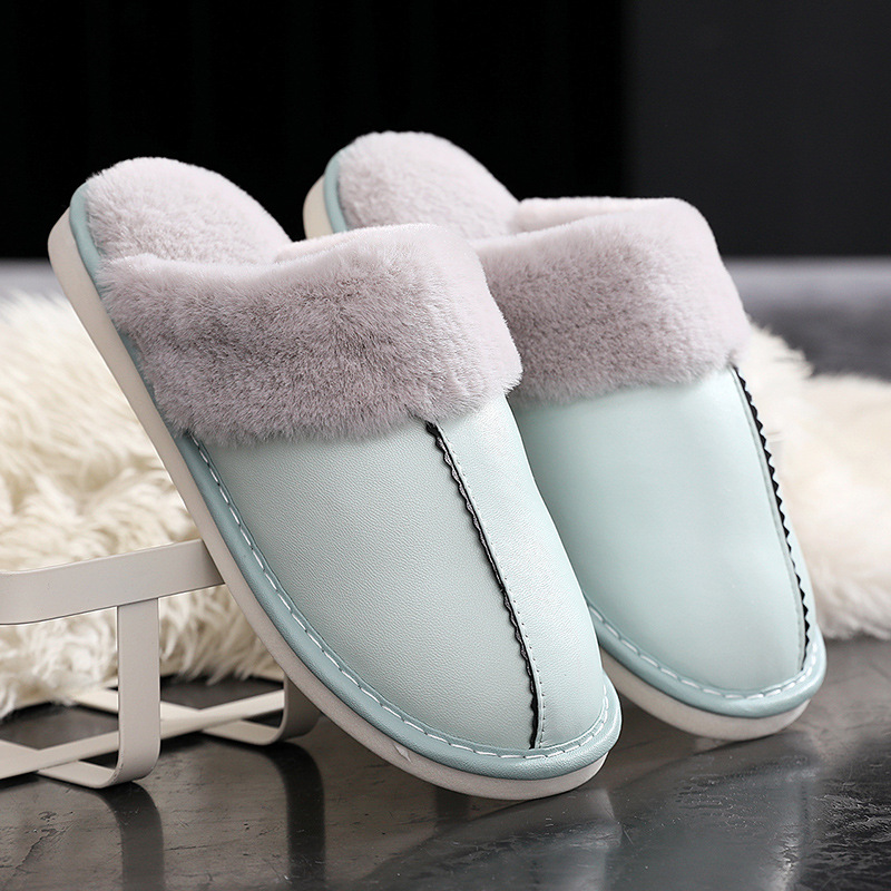 New Style Men's and Women's Couple's First Layer Sheepskin Genuine Leather Slippers Home Use Silent Wood Floor Fitting Room Cotton Slippers Winter