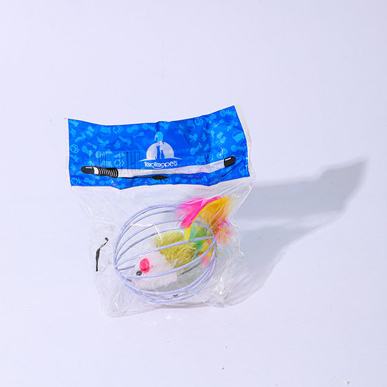 Cat toy mouse real feather feather tail wholesale leather pantiao classic hot color paint iron wire cage cat toy cage mouse