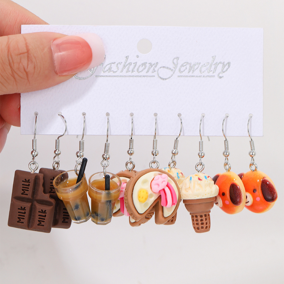 European and American cross-border jewelry simulation food and play earrings cartoon fun summer barbecue ice cream snack earrings eardrops set