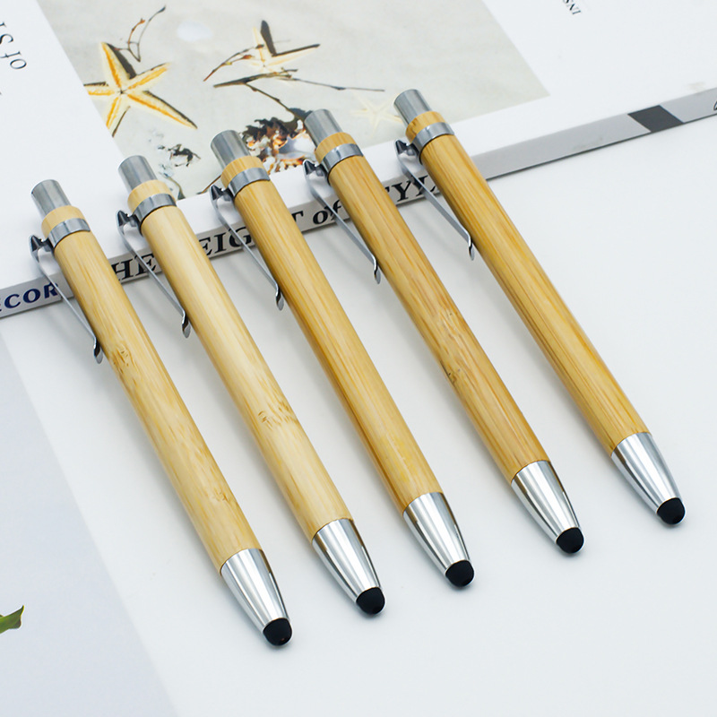 Press bamboo touch screen pen wholesale bamboo capacitor advertising ballpoint pen laser logo creative stationery wholesale