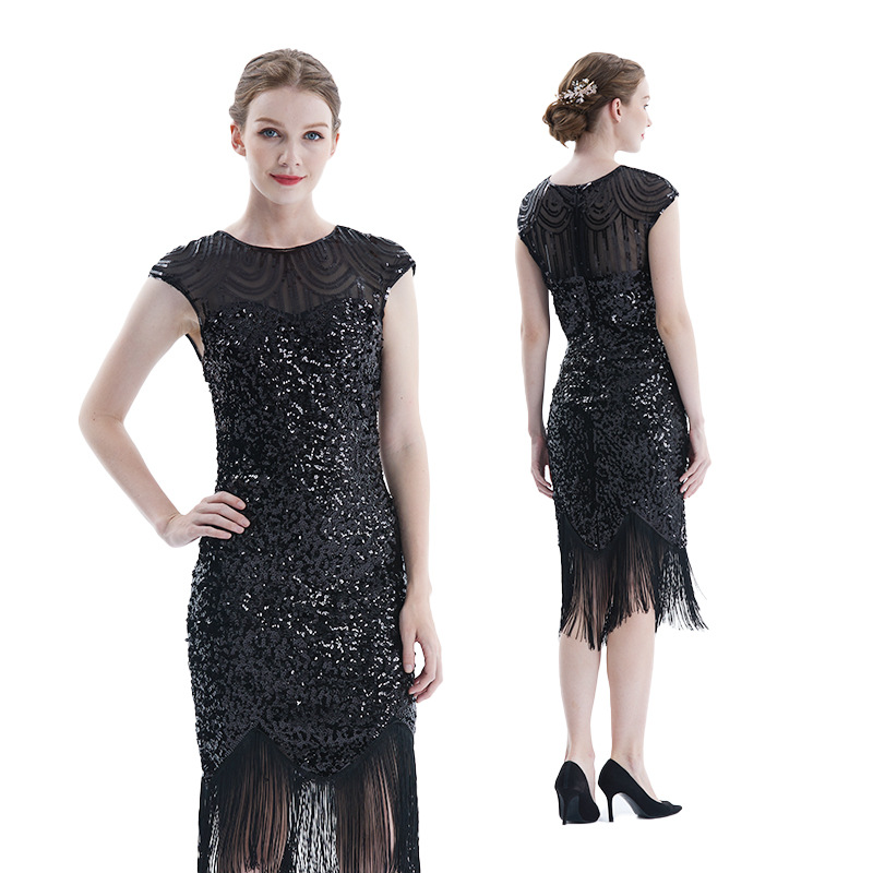 1920 vintage banquet party stage nightclub tassel dress slim-fit sexy sequined beaded dress Amazon