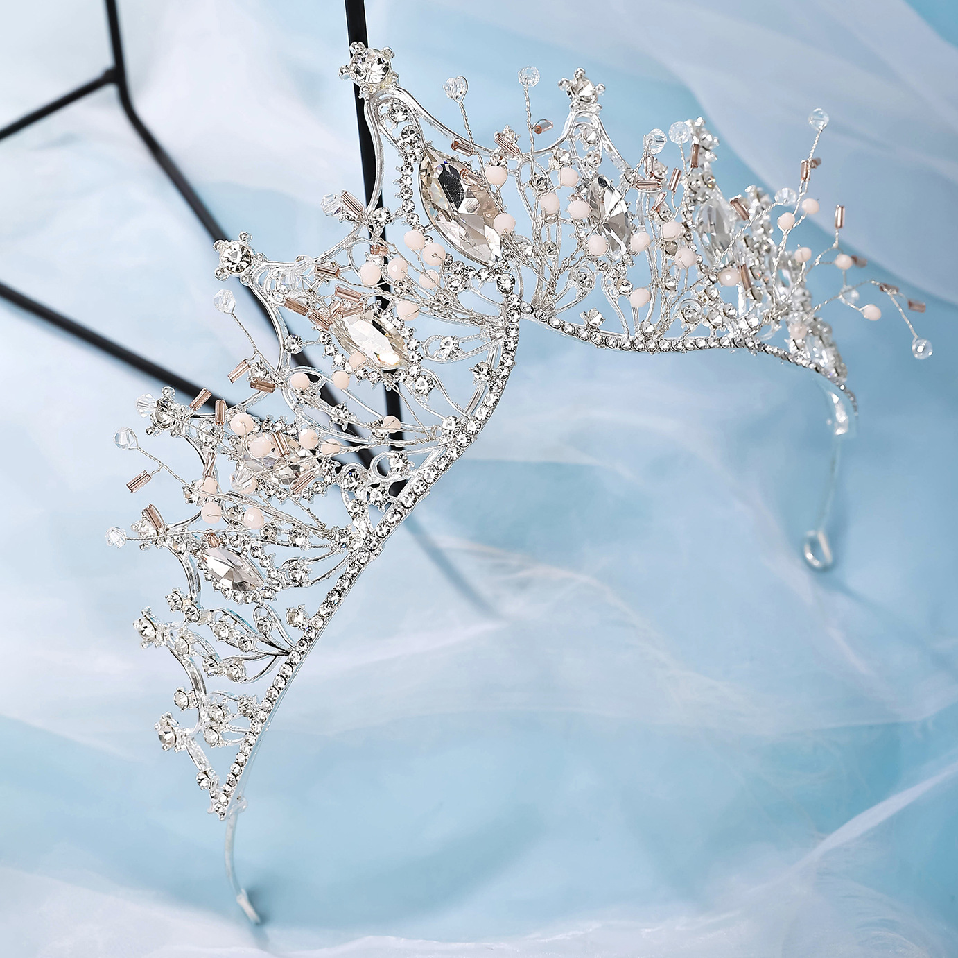 New Bridal Crown Korean style white handmade rhinestone headdress wedding photo accessories wedding dress hair accessories