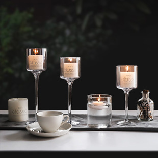 Glass Candlestick European Style Romantic Candlelight Dinner High Foot Candlestick Wedding Birthday Hotel Restaurant Water Floating Candle Cup