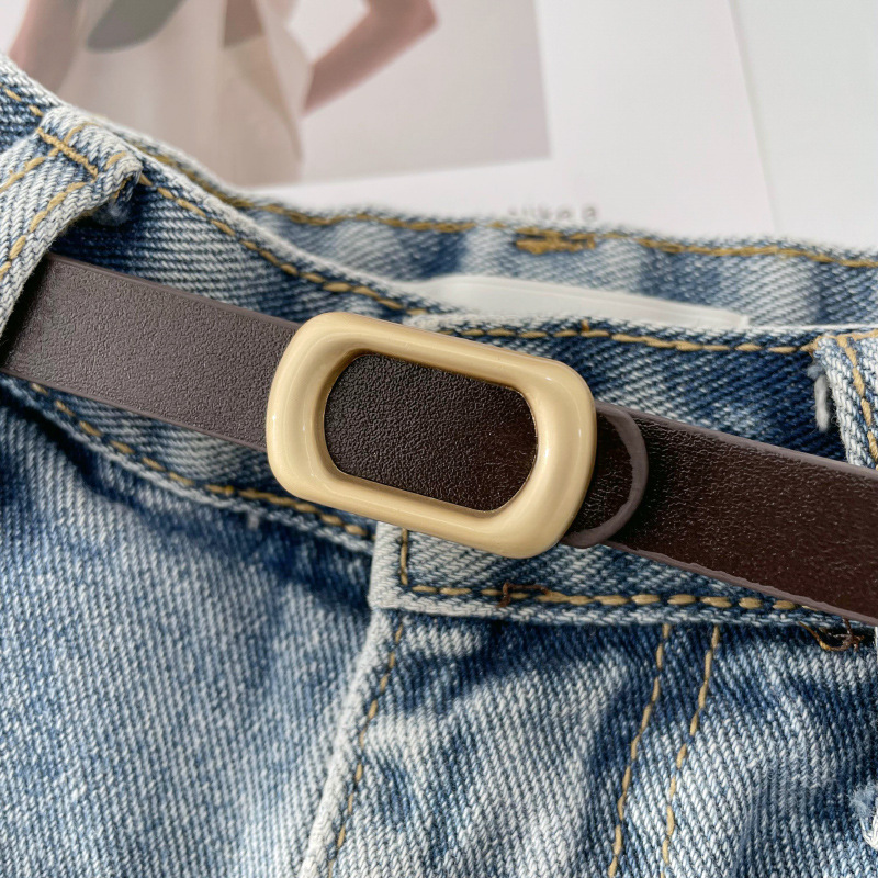 Korean version of women's belt square buckle non-porous belt women's casual retro fashion simple thin waist belt manufacturers wholesale