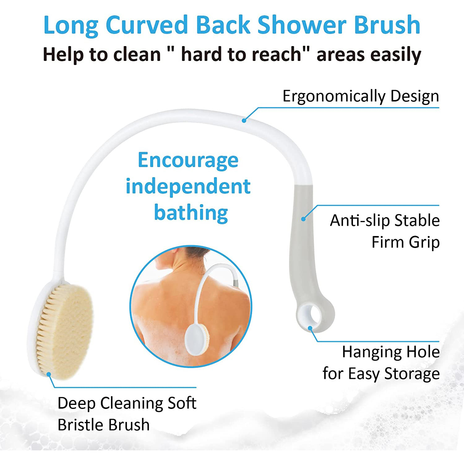 Cross-border long handle curved Bath Brush arc shower brush U-shaped shower brush disabled bath brush pregnant women auxiliary device