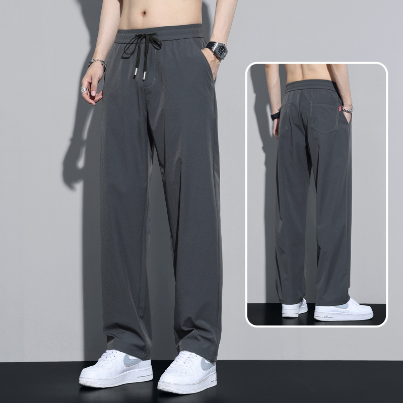 Pants Men's Summer Thin Ice Silk Quick-drying Casual Trousers Men's High Street Loose Straight Draping Sports Pants for Men