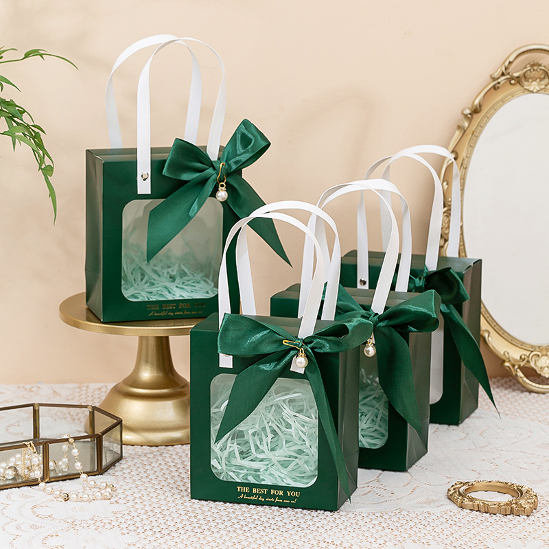 Transparent Window Opening Gift Bag Advanced Sense Jewelry Gift Bag Teachers' Day Birthday Handbag Wedding Hand Gift Paper Bag