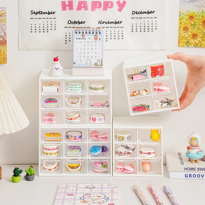 T new transparent girl color desktop rubber band hair accessories small objects large capacity compartment drawer storage box wholesale
