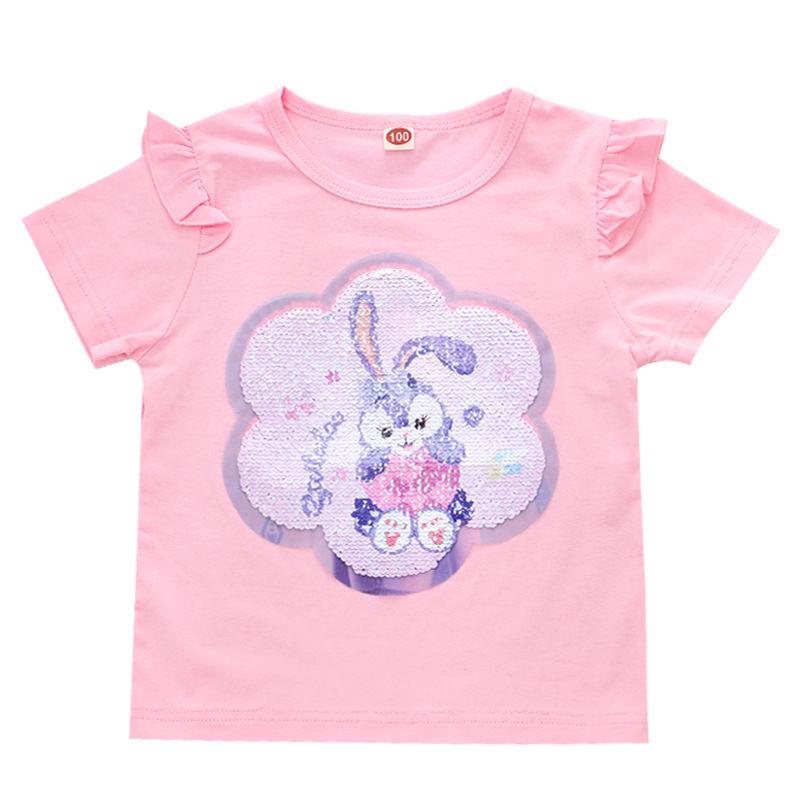 2024 children's clothing summer new girls short sleeve T-shirt T-shirt girls color sequin jacket manufacturers a generation of hair