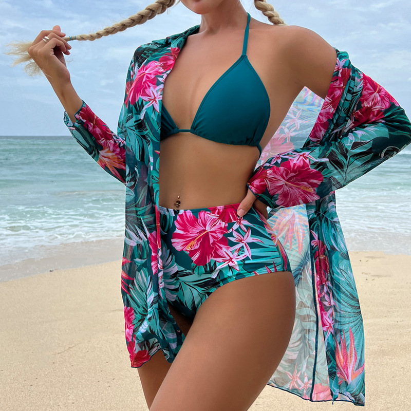 Mesh Printed Three-piece Sexy European and American bikini Swimsuit Women's Cross-border Export Hot AliExpress bikini