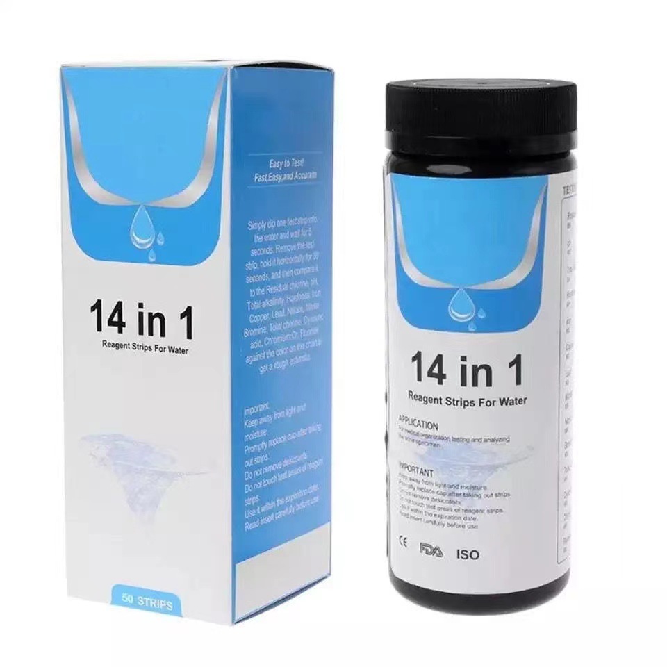 Multifunctional 14-in -1 Swimming Pool Test Paper 50 Pack Residual Chlorine pH Alkalinity Drinking Water Hot Spring Pond