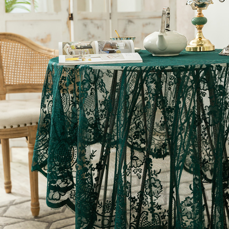 Cloth dad factory spot American ins style wedding Party vintage dark green lace hollow round tablecloth tablecloth