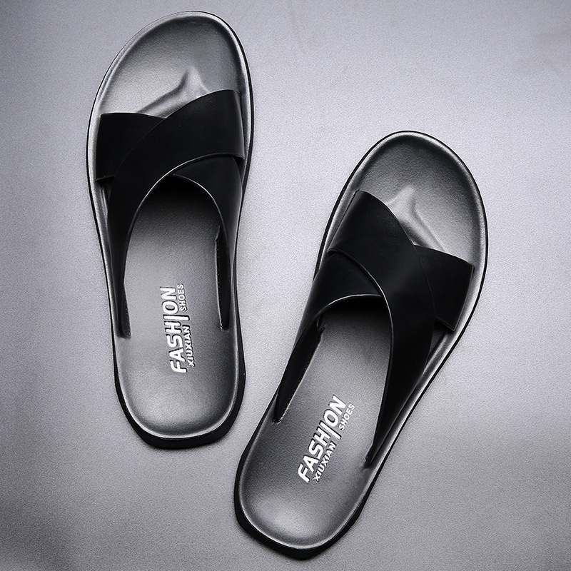2023 men's summer new leather slippers casual soft leather soft bottom anti-slip men's sandals and slippers support a generation of hair