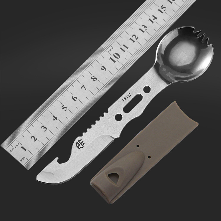 New multi-functional outdoor knife stainless steel fruit knife camping tableware spoon camping tool combination in stock