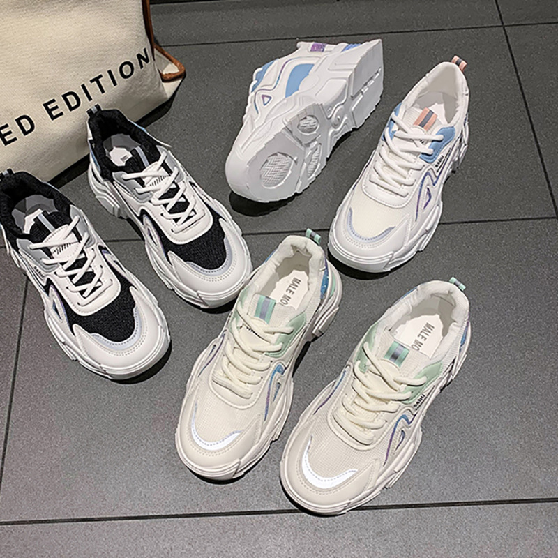 2023spring and autumn running breathable thin sneaker women's versatile casual shoes thick sole height increasing daddy shoes fashion shoes