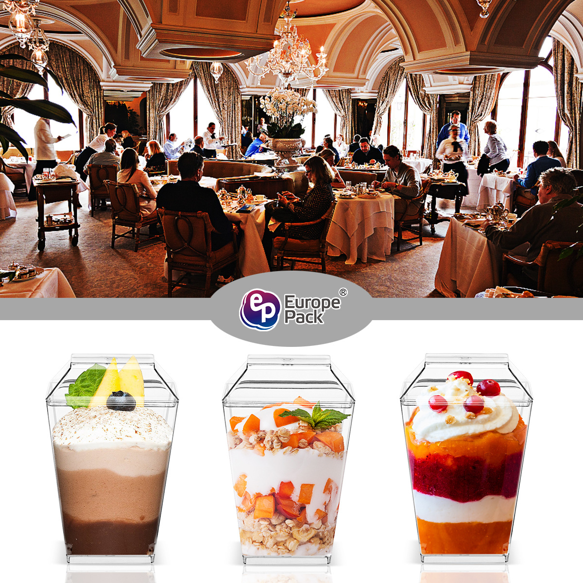 PS Plastic Transparent 5oz150ml Square Dessert Cup with Cover and Spoon Mousse Cup Pudding Cup Cross-border Amazon