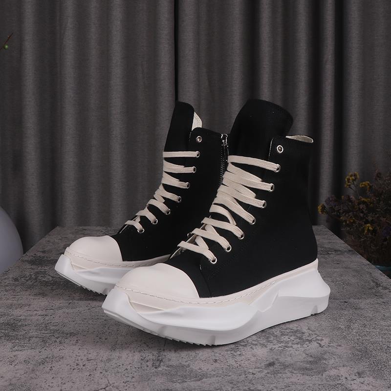 G101 casual couple trendy heightening short boots for women RO high-top black canvas shoes for men with pleated thick soles in spring and summer