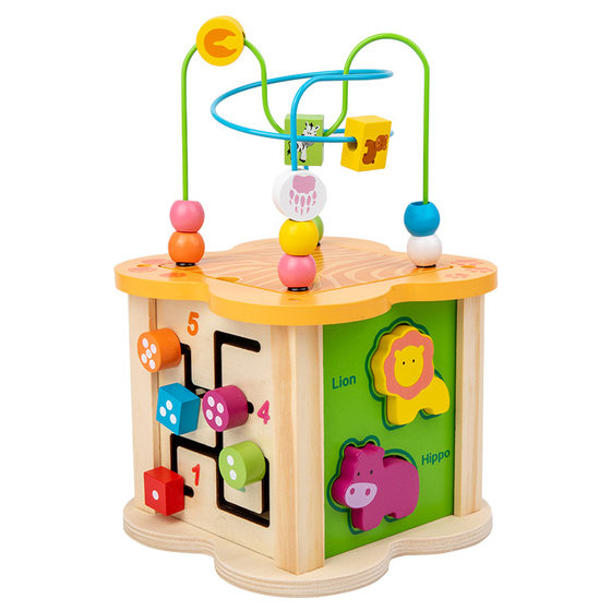 Children's Wooden Multi-functional Four-sided Bead Game Treasure Box Baby Shape Matching Early Education Educational Toys