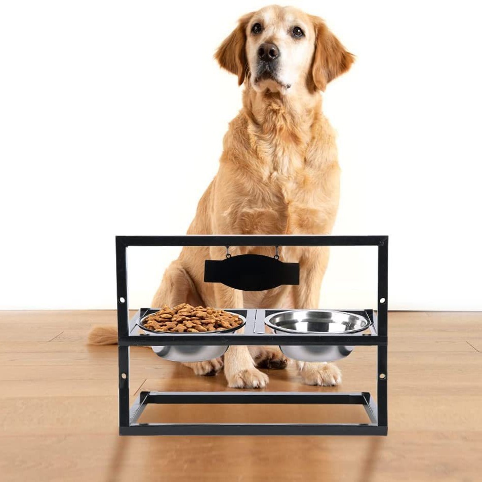 Iron pet dog bowl rack removable dog food iron rack stainless steel basin dog bowl iron rack Amazon foreign trade