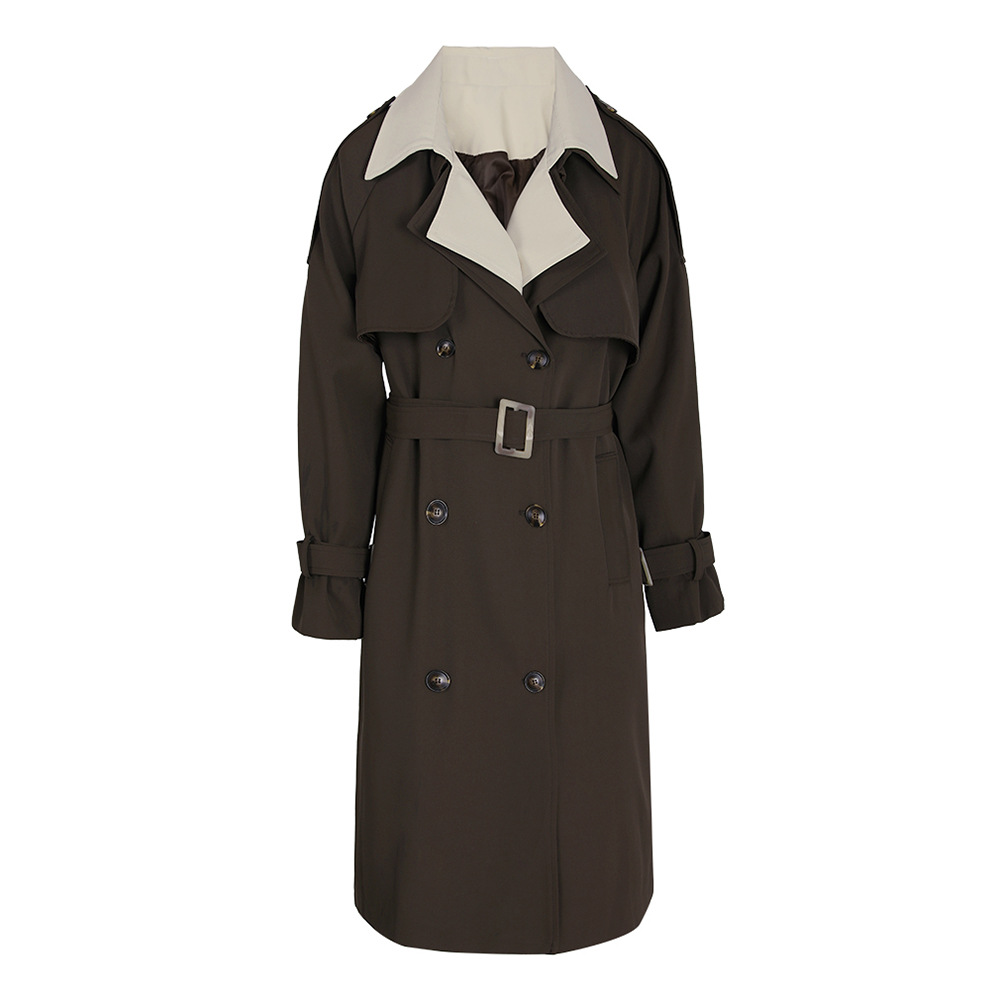 In stock new color matching contrast color profile windbreaker women's trendy Korean style niche design loose mid-length coat_voghion.com