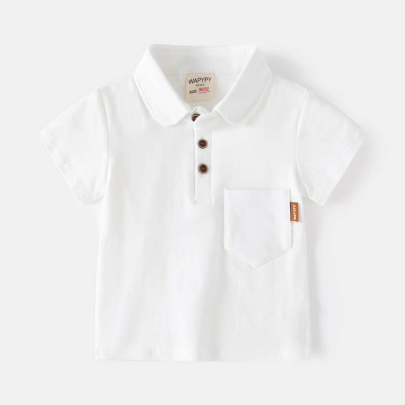 Boys' Short-sleeved T-shirt 2024 New Children's Solid Color Polo Shirt Baby's Summer Top Pocket Label Fashion Lags
