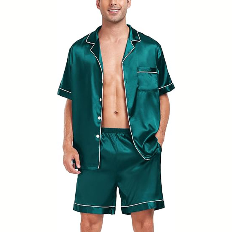 Cross-border  plus size men's short-sleeved shorts satin European and American Foreign trade summer casual home wear pajamas suit_voghion.com