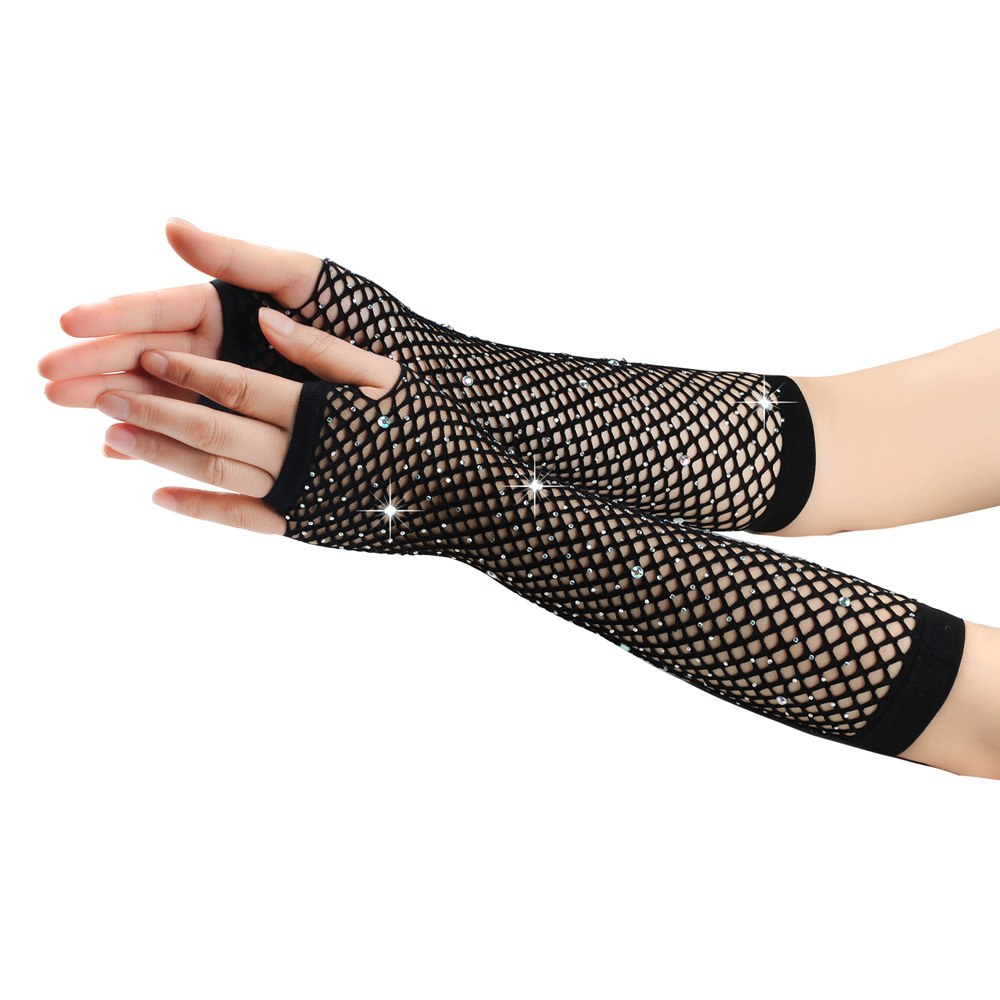 80 Ball Diamond Gloves Party Fishing Net Stretch Mesh Gloves European and American Retro Cross-border Sexy Hot Drilling Gloves_voghion.com