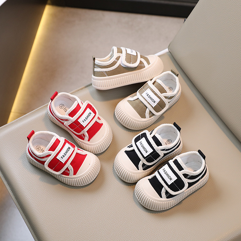 2023 spring and autumn children's canvas shoes boys' casual shoes shell head girls' biscuit shoes soft bottom baby shoes
