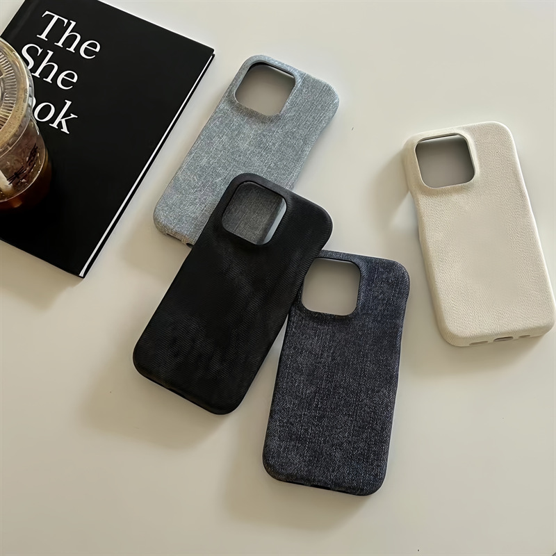 ins風極簡純色牛仔布適用iphone15Promax蘋果13手機殼11/12半包14